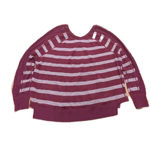 Free People M TUNIC SWEATER SHIRT TOP $88 Retail Maroon Stripes - Picture 4 of 6